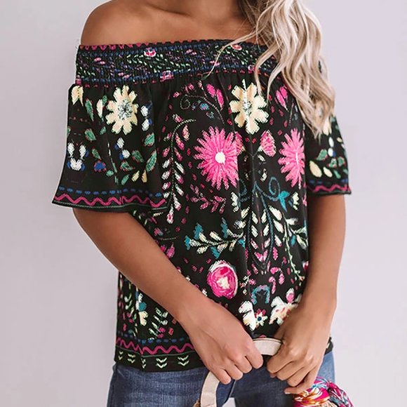 Black Floral Shift Top - Picture 2 of 3